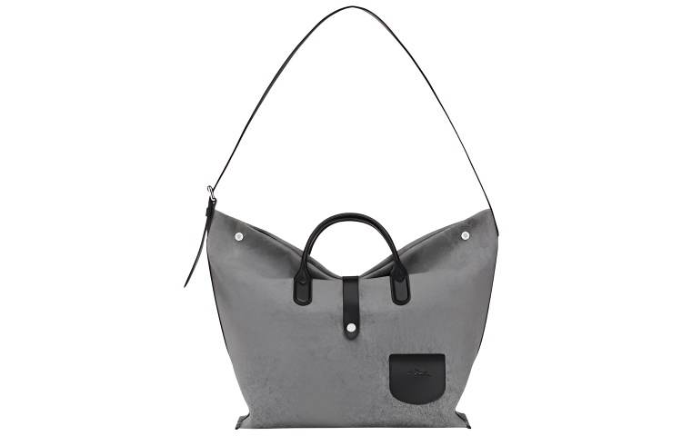 LONGCHAMP Le Roseau Wool With Cow Leather Trim One Shoulder Handbag Extra Large Women's Gray