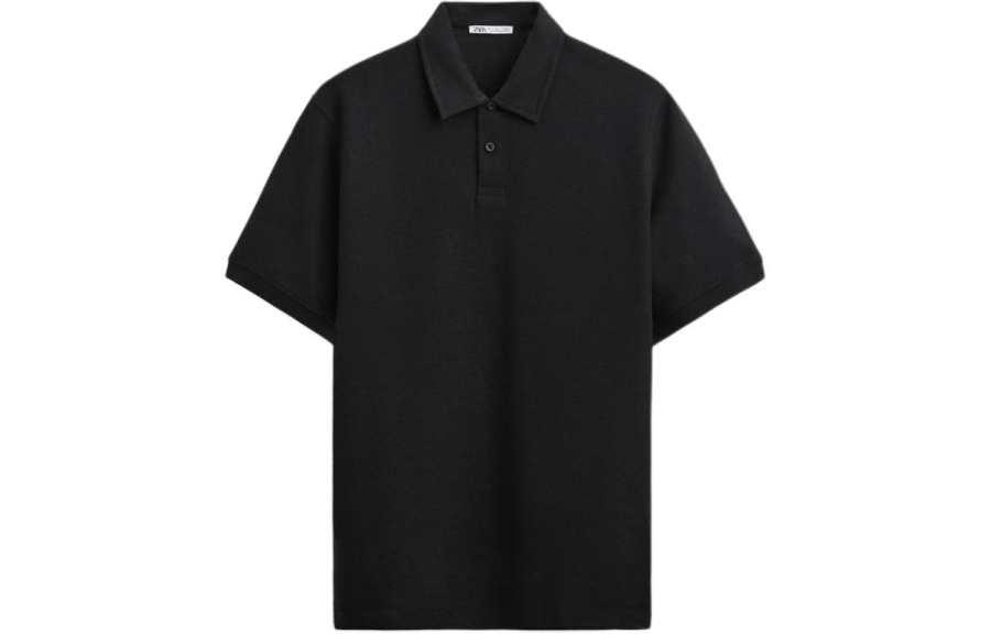 ZARA Polo Shirts Men's Black Polo Collar Moderate Other
