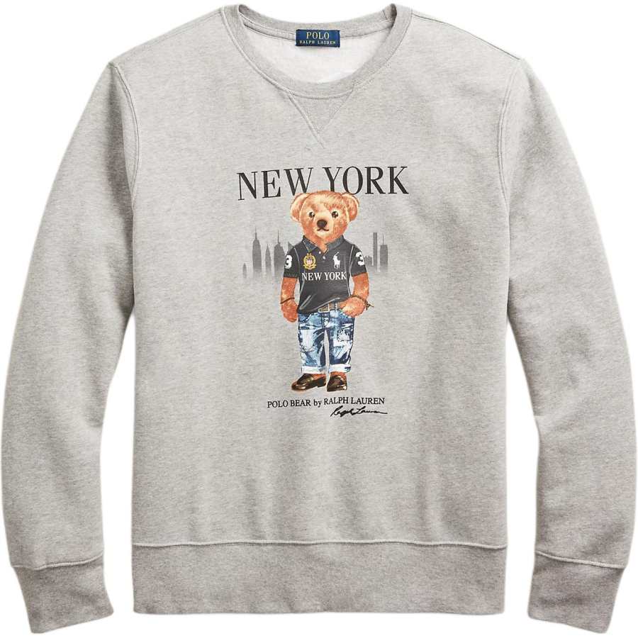 Polo Ralph Lauren Bear Print Crew Neck Fleece Lined Long Sleeved Sweatshirt Men's Gray