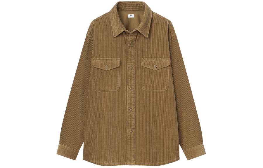 UNIQLO Shirts Unisex Camel Pointed Collar Moderate Shirt