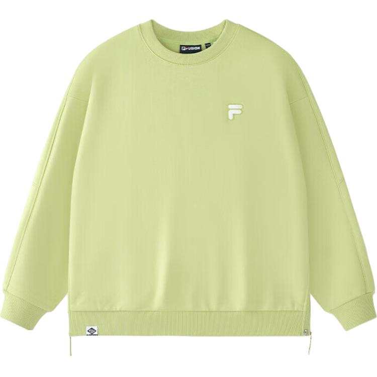 FILA FUSION FOB Loose Fit Fleece Lined Knitted Fabric Crew Neck Pullover Sweatshirt Unisex Butter Fruit Green