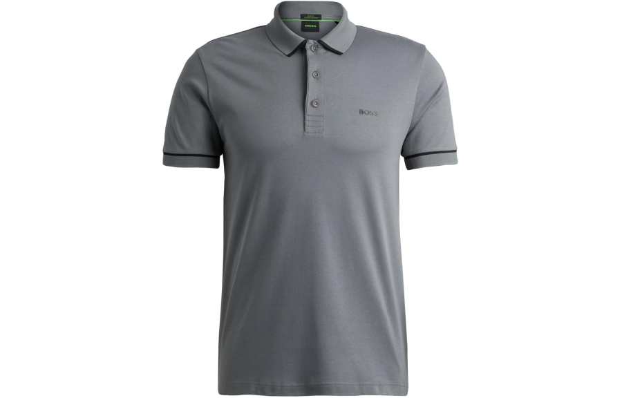 HUGO BOSS Interlock Cotton Slim Fit Polo Shirt With Contrast Trims Polo Shirt Men's Gray