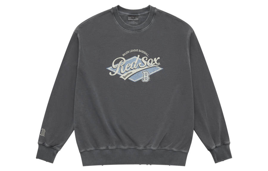MLB Preppy Style Collection Boston Red Sox SS25 Crew Neck Sweatshirt Unisex Dark Charcoal Gray