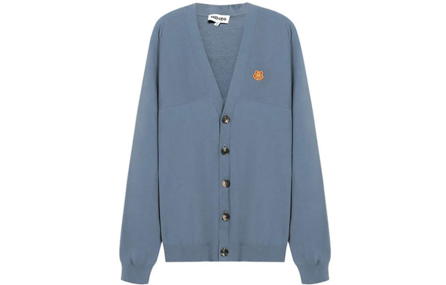 KENZO Knitwear Men's Blue V Neck Moderate Cardigan