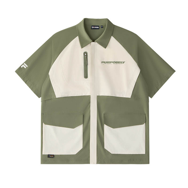 FILA FUSION Shirts Men's Verdant Algae Green Lapel Thin Other
