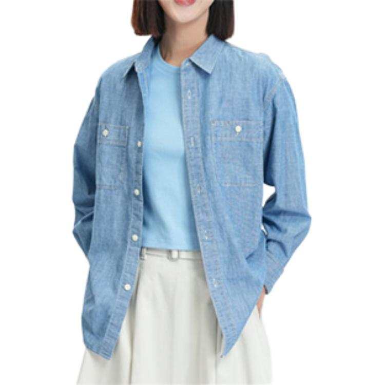UNIQLO Shirts Men's Sky Blue Pointed Collar Moderate Workwear