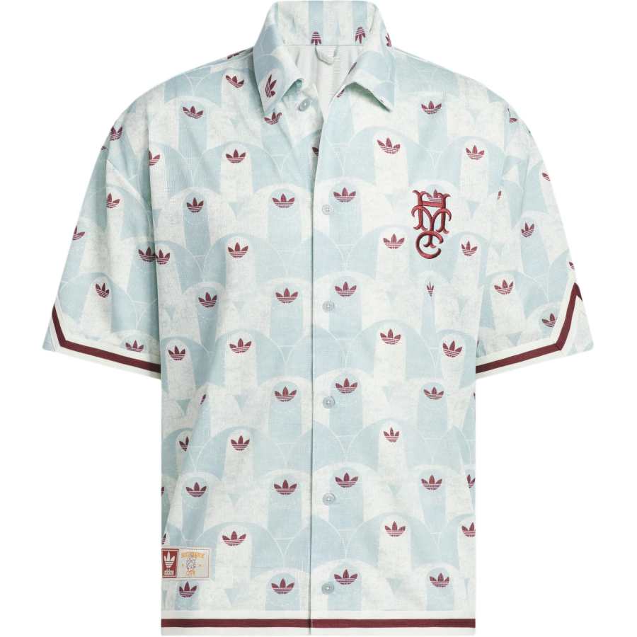Adidas Originals x HOOP YORK CITY Top ALLOVER PRINT SHOOTE Shirt Unisex Ivory White/Textured Green/Dark Red