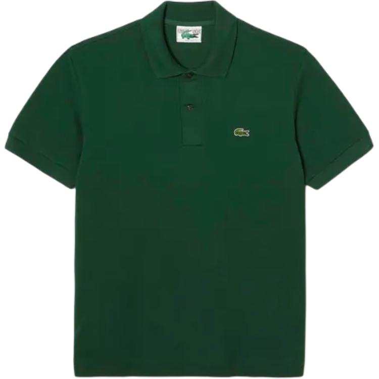 LACOSTE Polo Shirts Men's Green Lapel Moderate Straight Fit