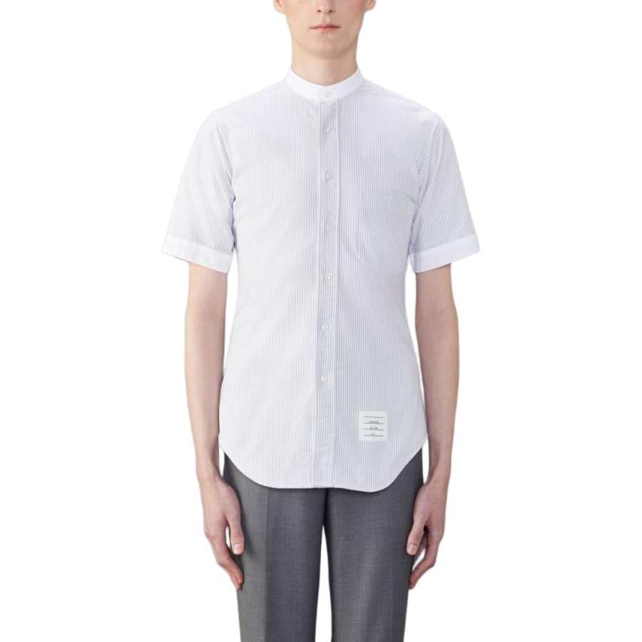 THOM BROWNE Logo appliqué Striped Cotton Shirt