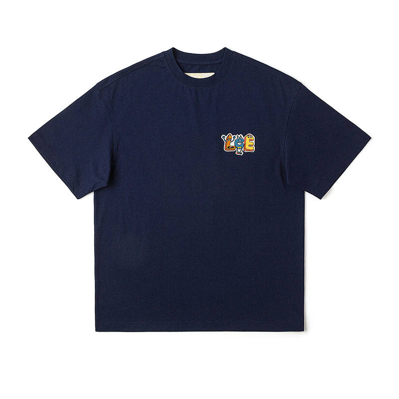 Lee X Melting Sadness T Shirts Unisex Navy Blue Crew Neck Moderate Straight Fit