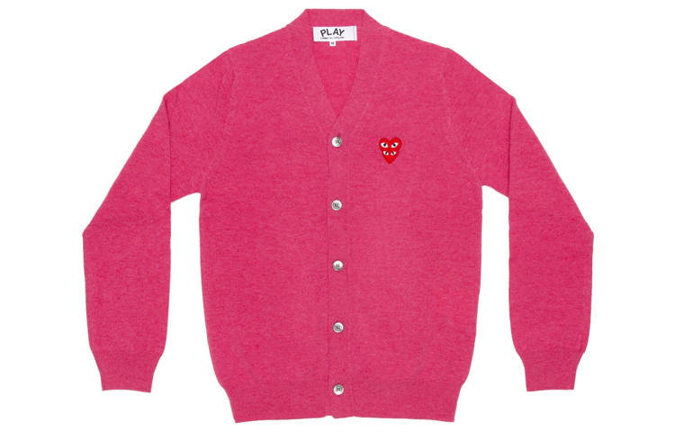 CDG Play Sweaters Men's Pink V Neck Moderate Cardigan