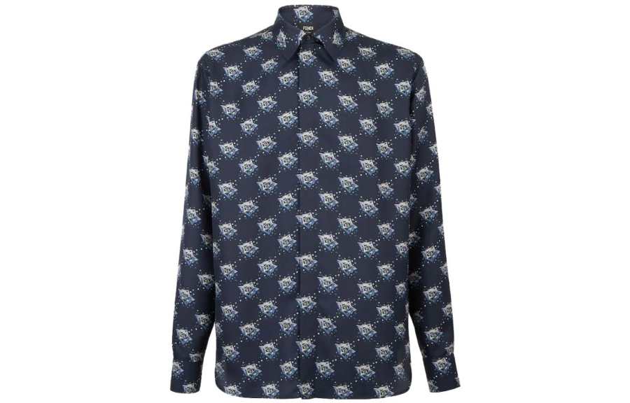 FENDI Shirts Men's Blue Lapel Moderate Other