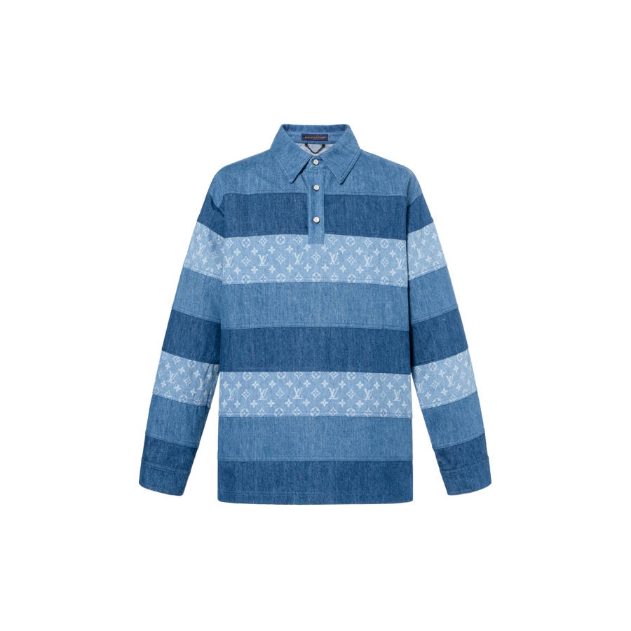 LOUIS VUITTON LOUIS VUITTON Patchwork Long-Sleeved Denim Polo Shirt