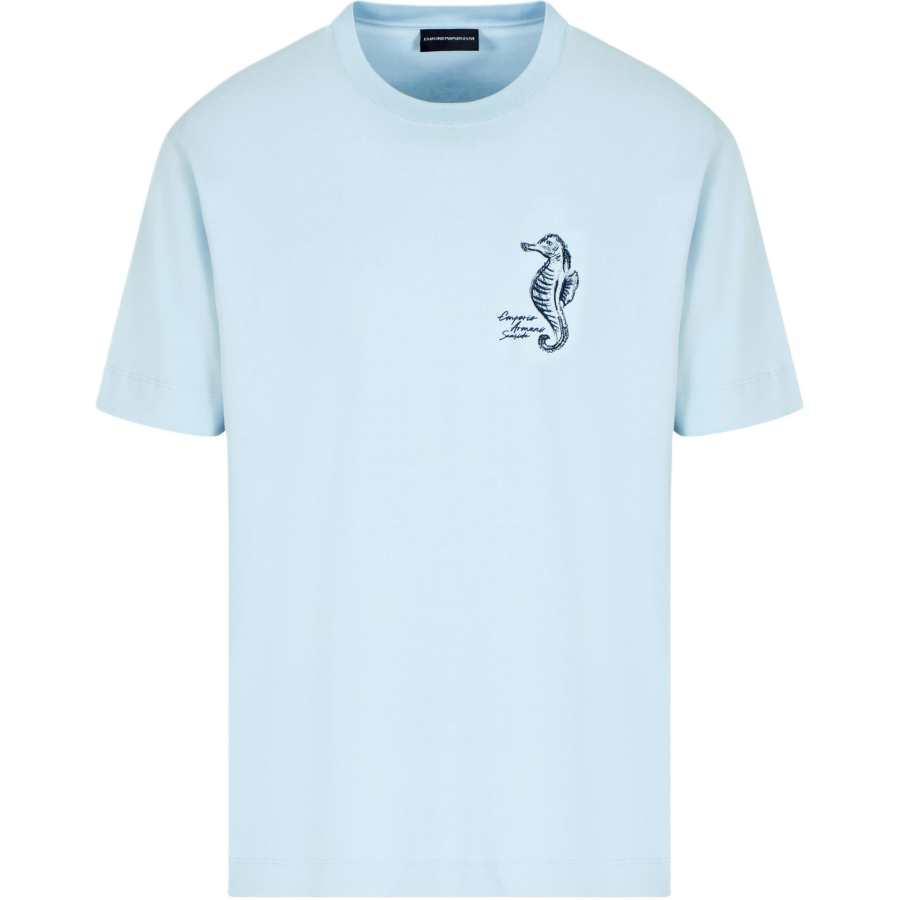 EMPORIO ARMANI Asv Milleraies Jersey T shirt With Seaside Sea horse Embroidery