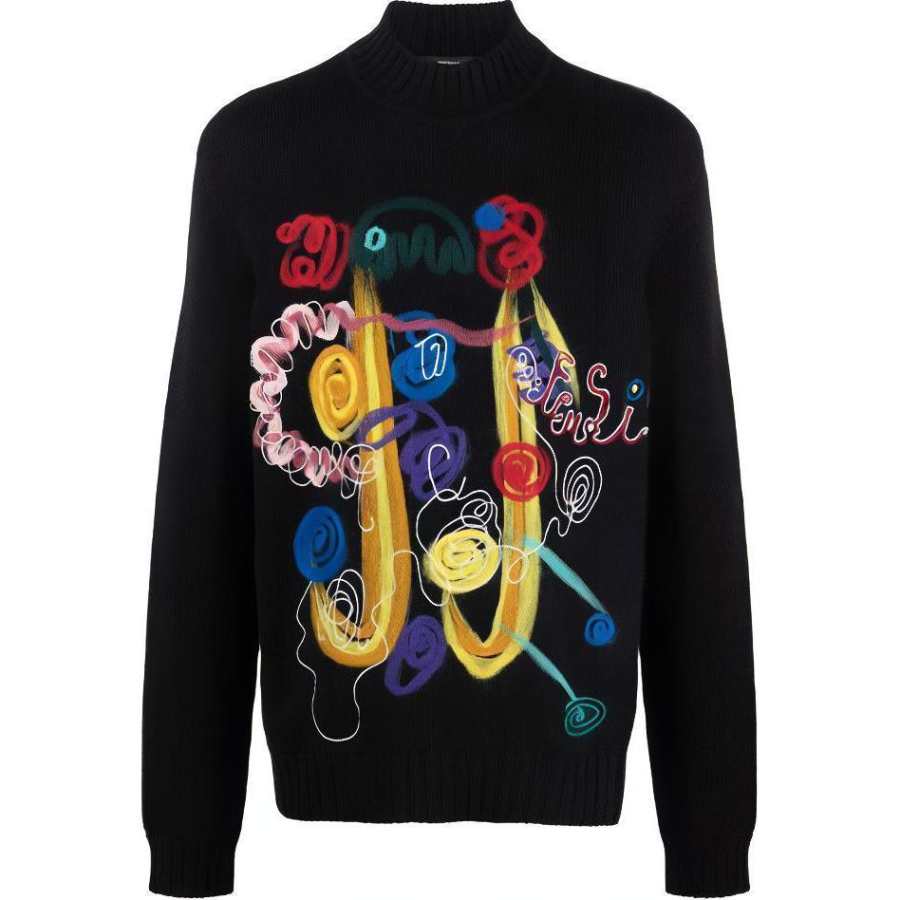 FENDI Sweaters Men's Black Stand Collar Moderate Other