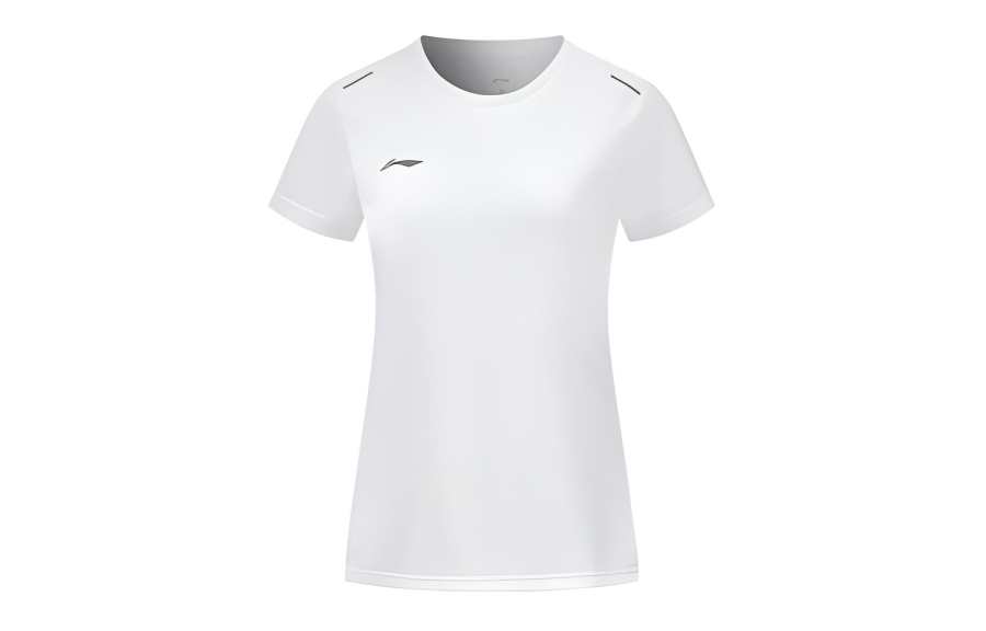 Li-Ning Li Ning T Shirts Women's White Crew Neck Thin Straight Fit