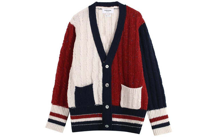 THOM BROWNE THOM BROWNE Sweaters Men's Red V Neck Moderate Cardigan