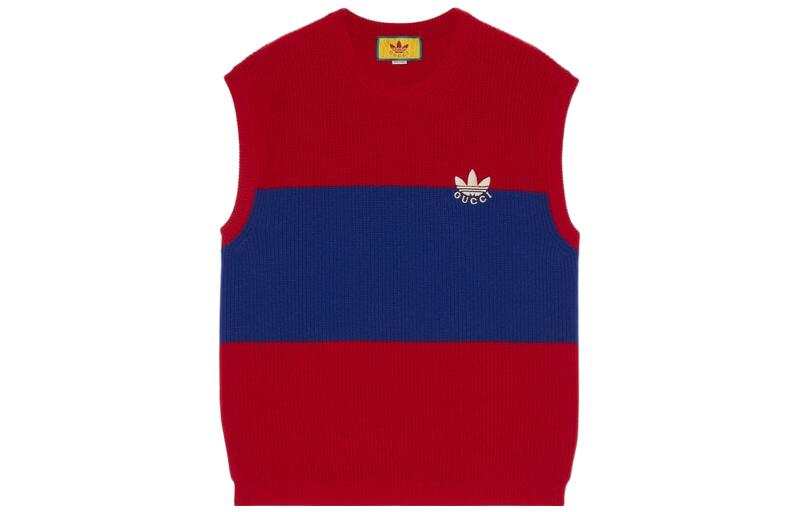 GUCCI X Adidas Originals FW22 Embroidered Colorblock Crew Neck Sleeveless Sweater Red