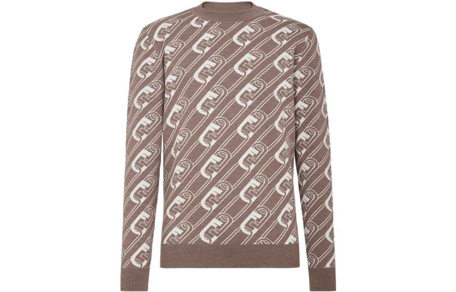 FENDI Sweaters Men's Brown Crew Neck Moderate Other