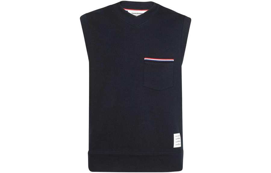 THOM BROWNE Tank Tops Men's Dark Blue V Neck Moderate Other
