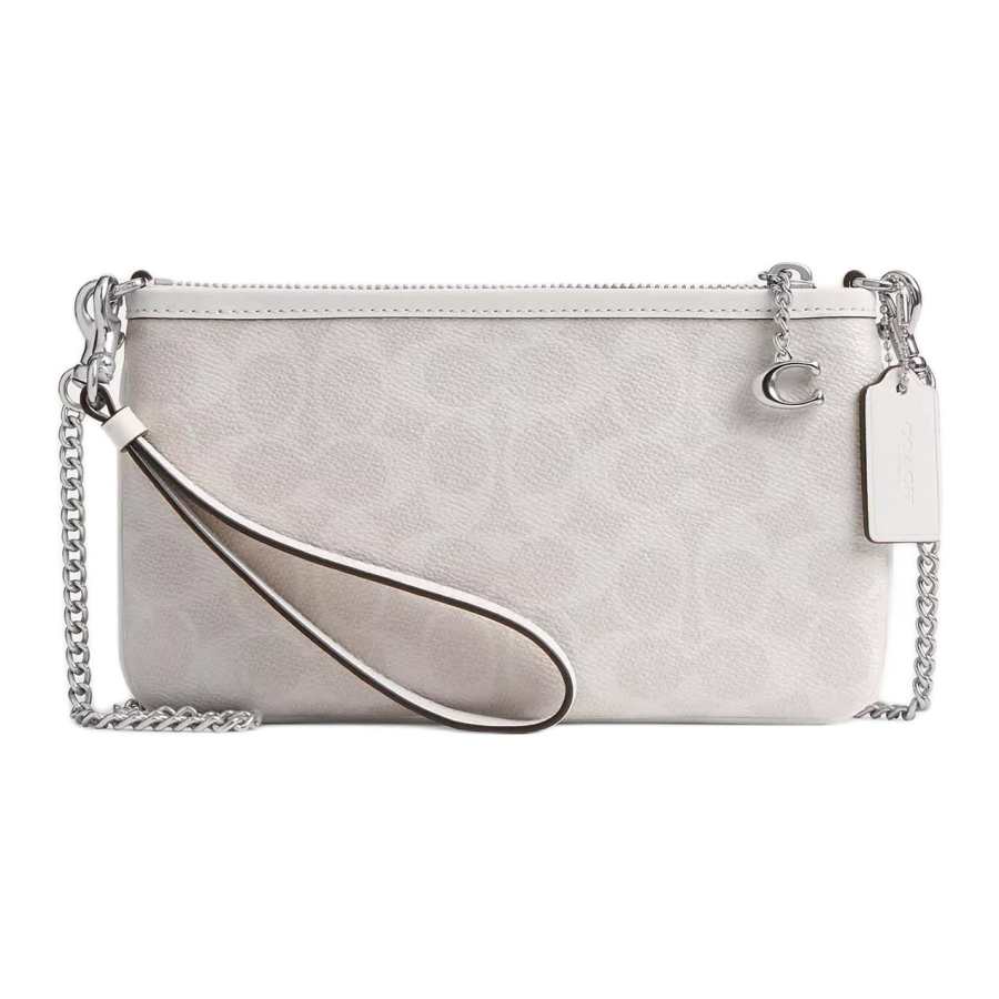 COACH Pouch Calfskin Handbag, Shoulder Bag Small Women's Chalk White