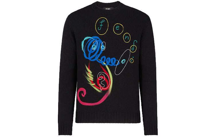 FENDI Sweaters Men's Black Crew Neck Moderate Other