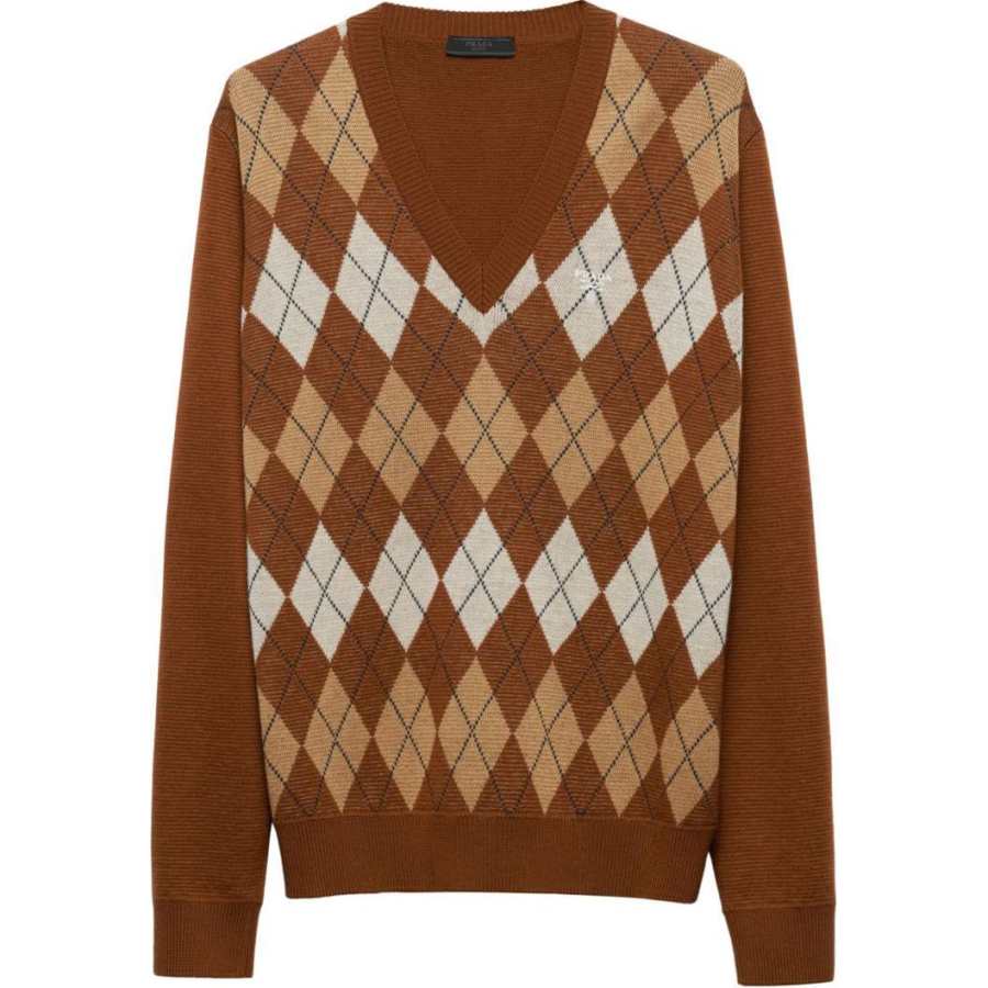 PRADA PRADA Sweaters Men's Brown V Neck Moderate Other