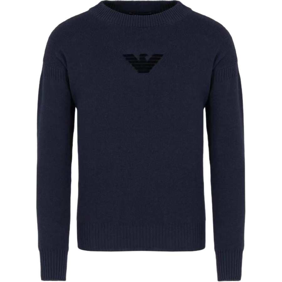 EMPORIO ARMANI Logo Flocked Crewneck Knitted Jumper