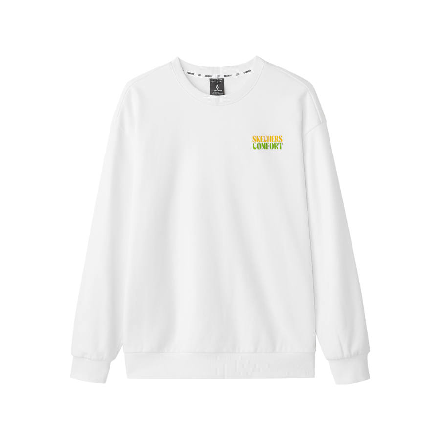 Skechers Fleece Lined Thermal Sports Comfortable Fashion Soft Crew Neck Pullover Sweatshirt Unisex Marshmallow White