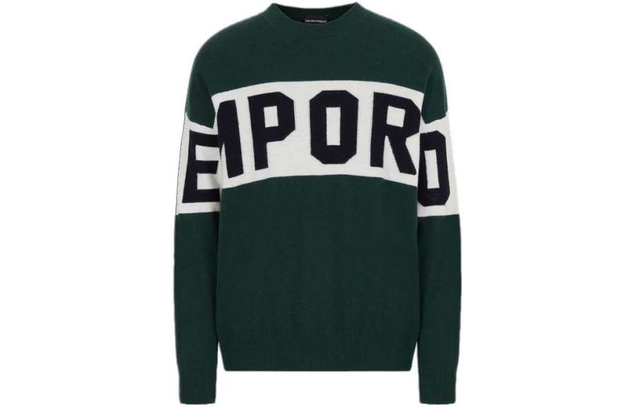 EMPORIO ARMANI Cashmere Sweaters Men's Green Crew Neck Moderate