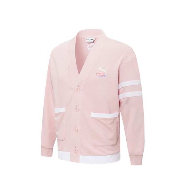 PUMA Knitwear Unisex Pink V Neck Moderate Cardigan