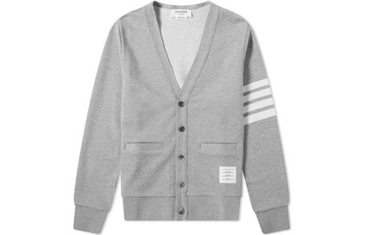 THOM BROWNE Knitwear Men's Gray V Neck Moderate Cardigan