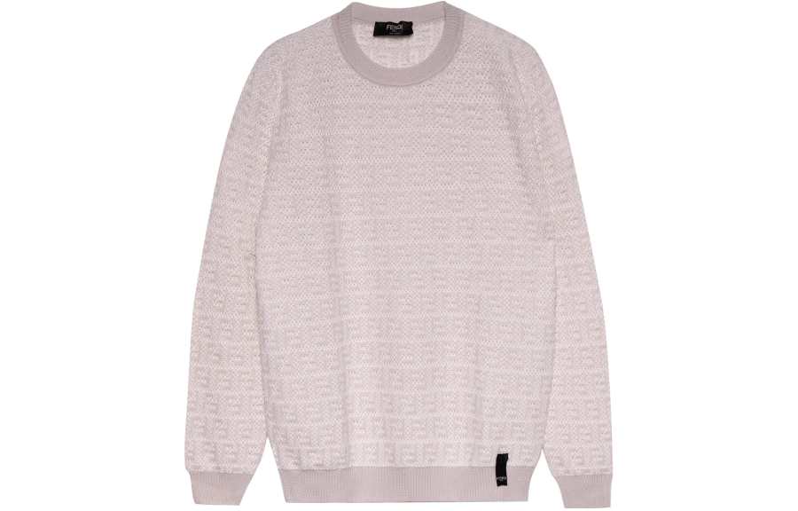 FENDI Cashmere Sweaters Men's Pink Crew Neck Moderate