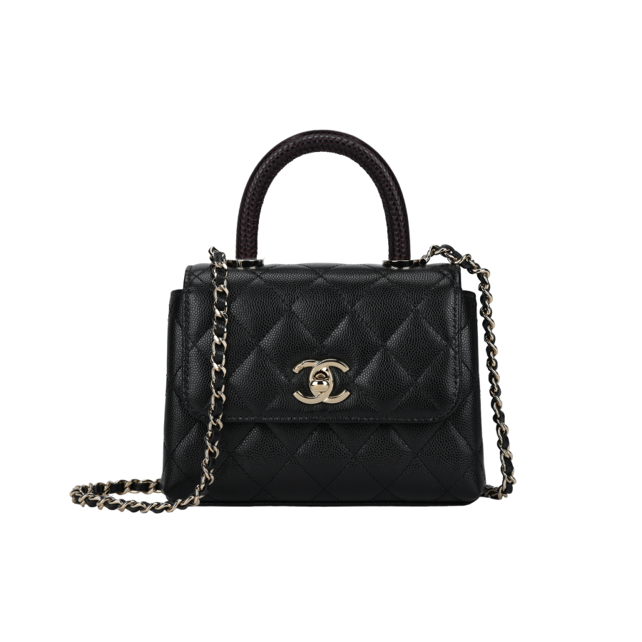 CHANEL Coco Handle Grain Cow Leather Material Gold Metal Shoulder Bag, Crossbody Bag, Handbag Women's Black