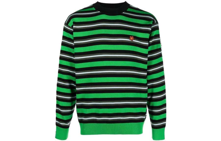 KENZO 【Previous Season】striped floral-embroidered jumper