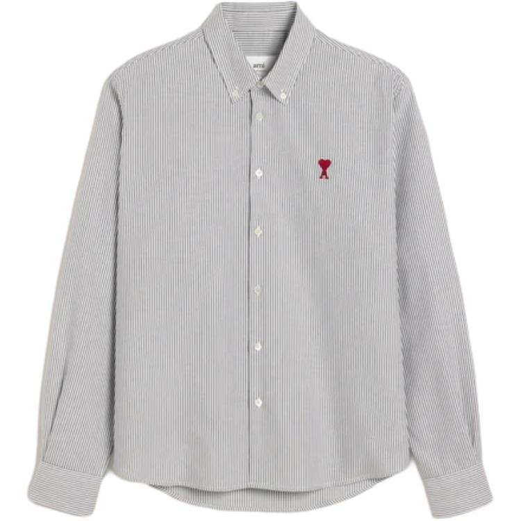 AMIPARIS Ami Paris Ami De Coeur Logo Embroidered Pinstriped Shirt