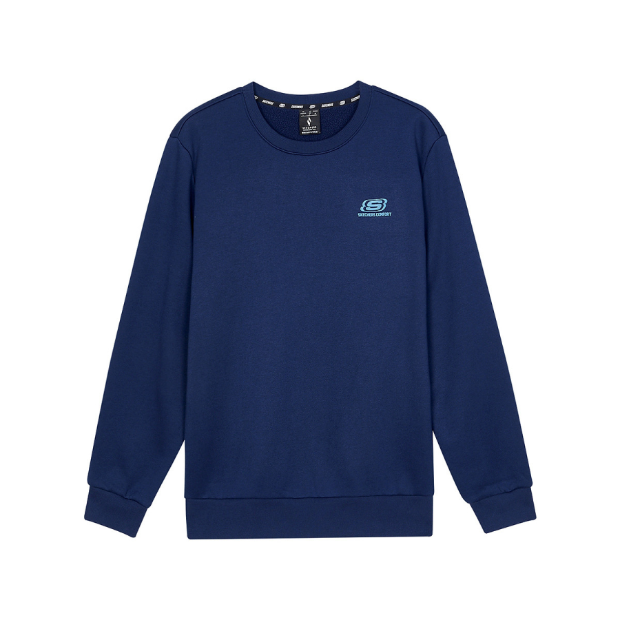 Skechers Casual Sports Comfortable Fleece Lined Long Sleeved Pullover Sweatshirt Unisex Marine Blue