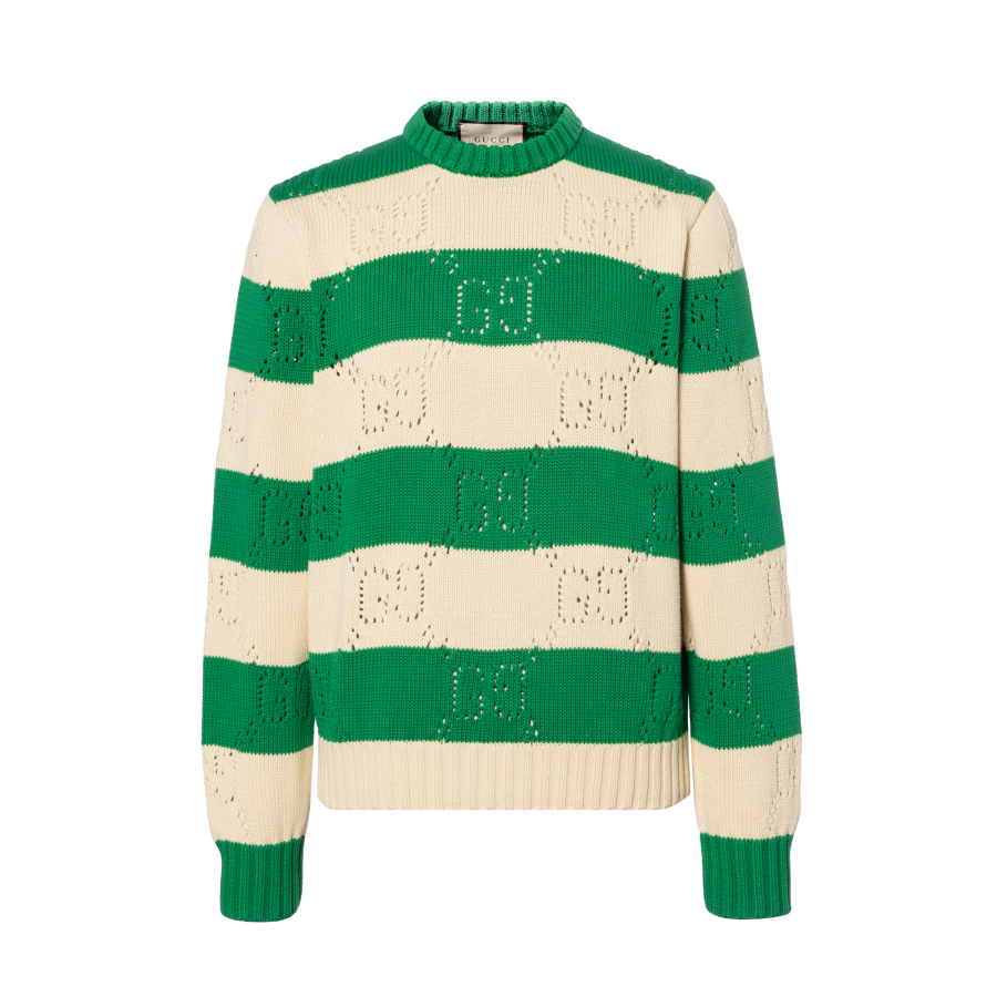 GUCCI Gg Lace Striped Knit Sweater