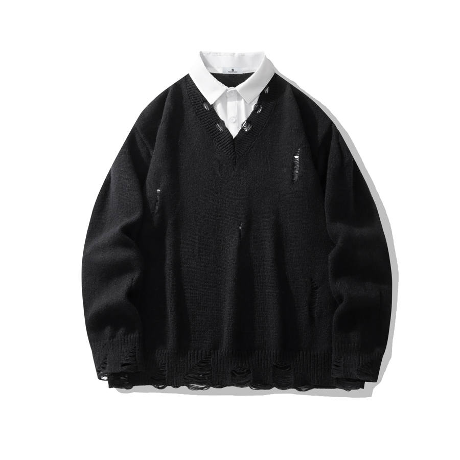PAL ONGACO Sweaters Unisex V Neck Moderate Mock Two Piece
