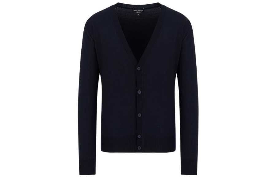 EMPORIO ARMANI Plain knit Virgin wool V neck Cardigan
