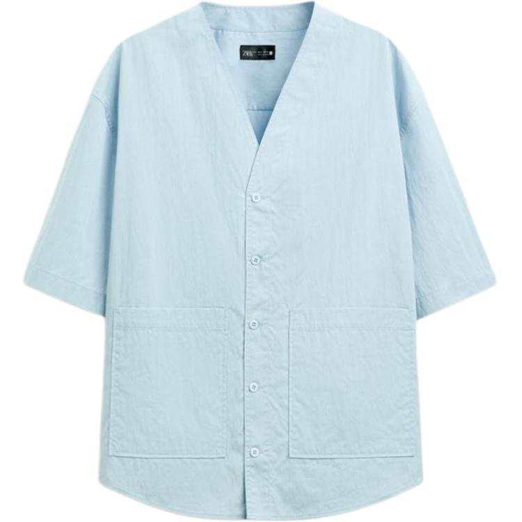 ZARA Shirts Men's Sky Blue V Neck Moderate Other