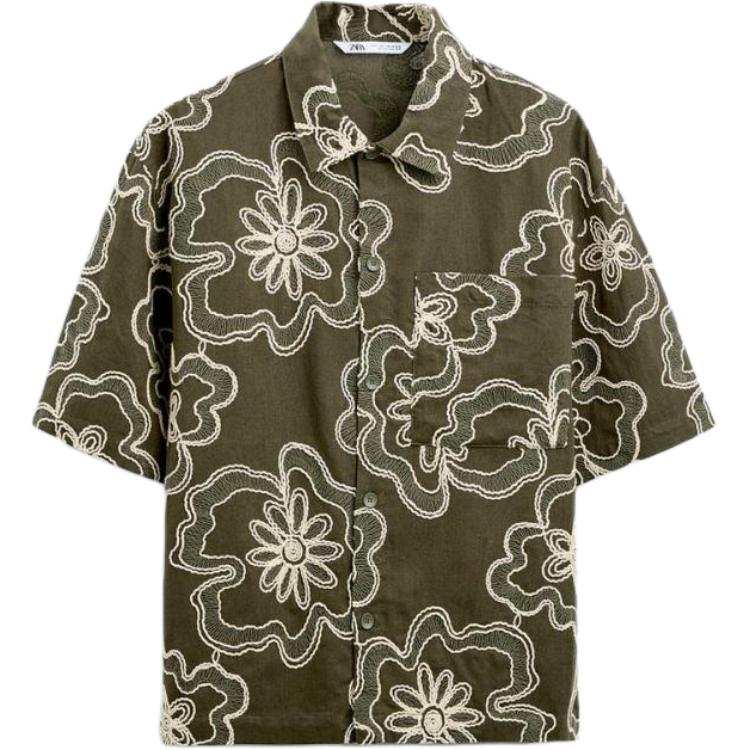 ZARA Shirts Men's Dark Khaki Lapel Moderate Other