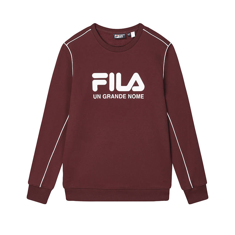 FILA ORIGINALE Fleece Lined Fashion Casual Pullover Sweatshirt Men's Tree Grape Burgundy