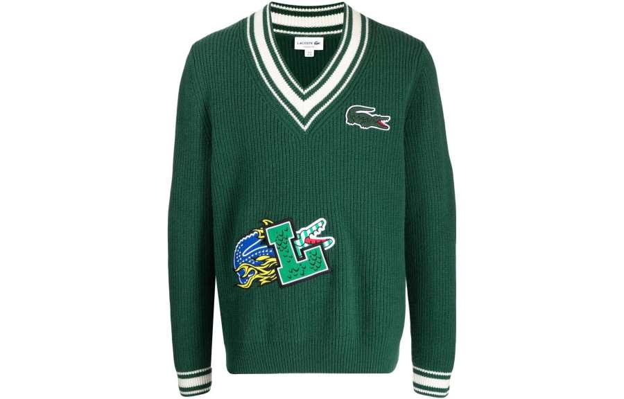LACOSTE LACOSTE Sweaters Men's Green V Neck Moderate Other