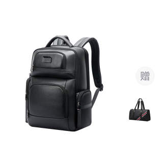 BOPAI Cow Leather With Fabric Backpack Handbag Regular Men's Black