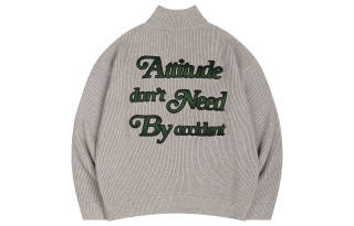 Atry Sweaters Men's Gray Half Turtleneck Moderate Cardigan