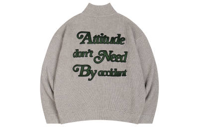 Atry Sweaters Men's Gray Half Turtleneck Moderate Cardigan