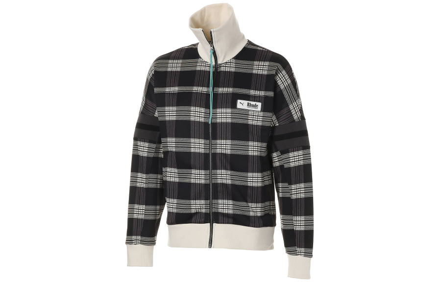 PUMA X RHUDE XTG Knitwear Men's Black White Plaid Turtleneck Moderate Cardigan