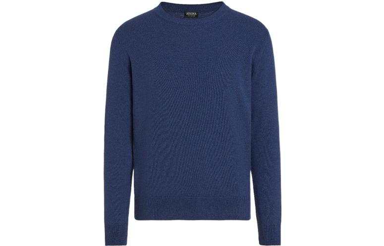 Ermenegildo Zegna Cashmere Sweaters Men's Blue Crew Neck Moderate