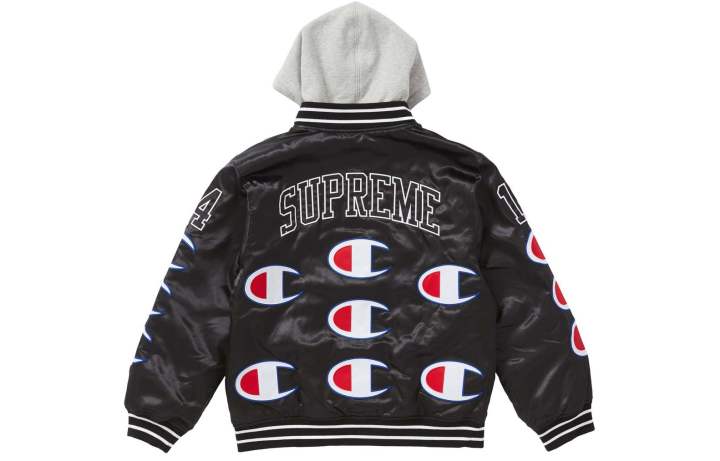 Supreme Supreme X Champion Hooded Satin Varsity Jacket